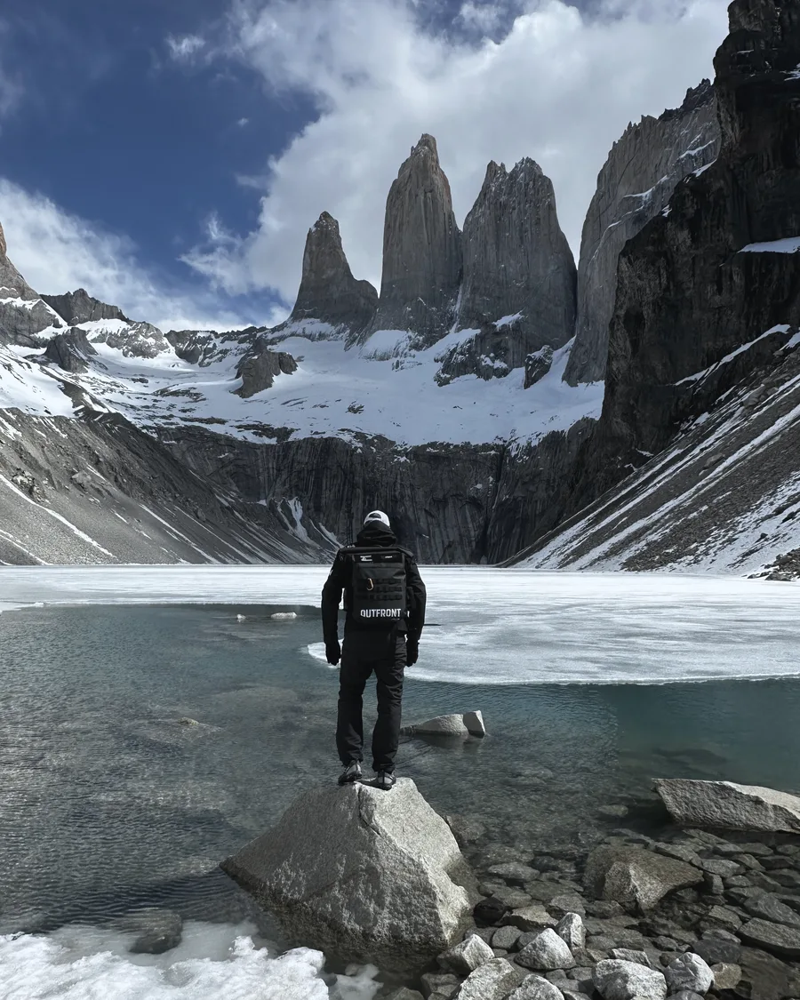Prototype on a rock at the base of Torres del Paine